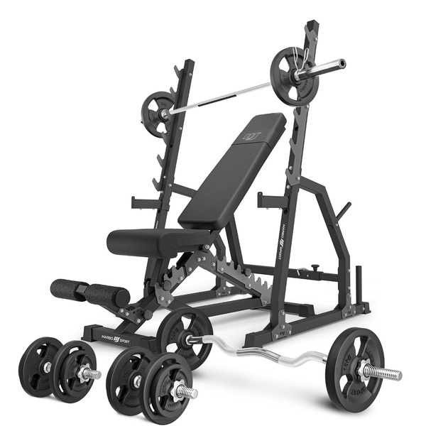 Set MS3_2.0_83KG | dubbelzijdige bank + doelstandaards met assistentie + set handgrepen en gewichten 83 kg - Marbo Sport