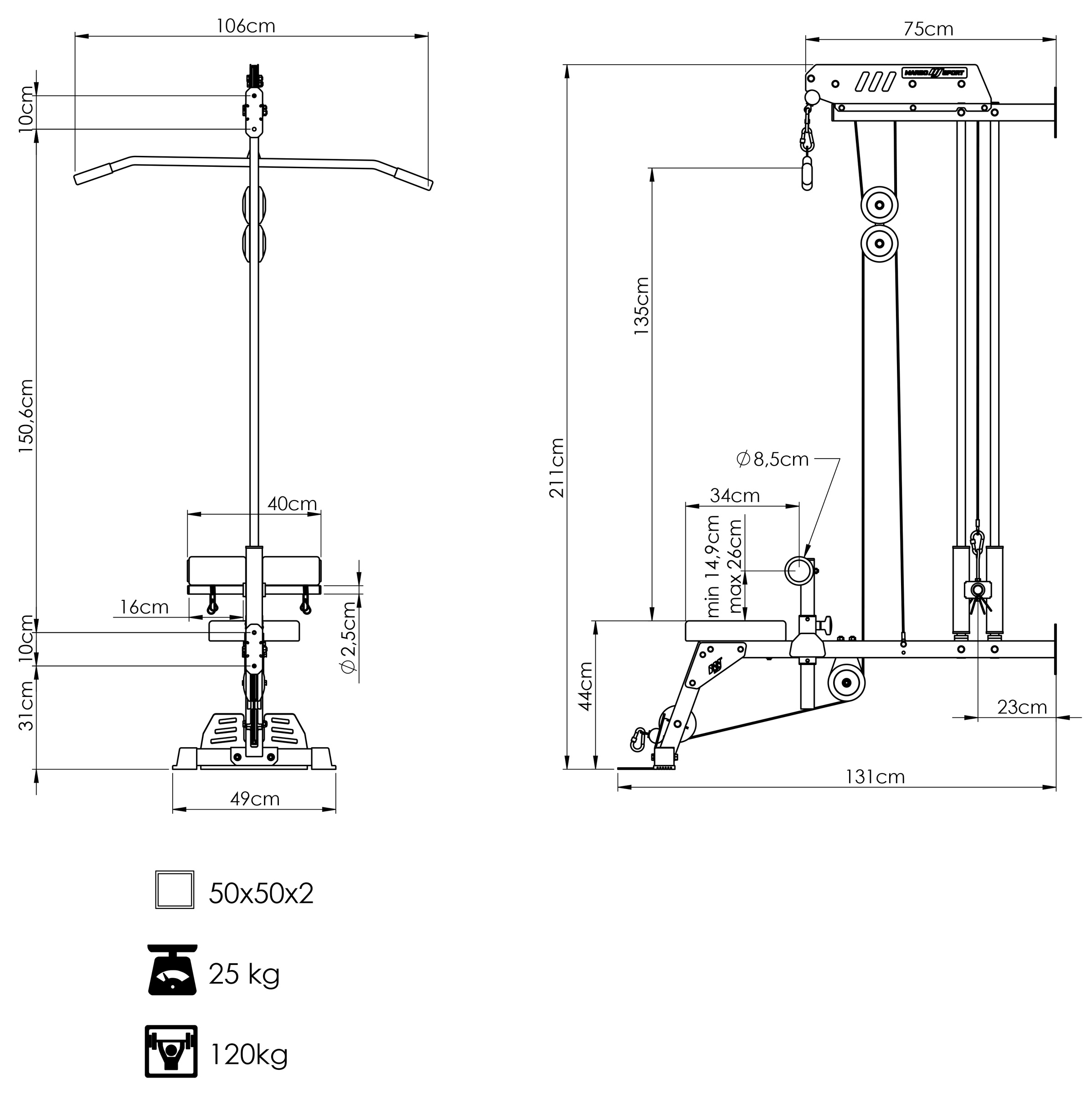 MS-W104 2.0 – Wandgemonteerde lat pulley voor krachttraining