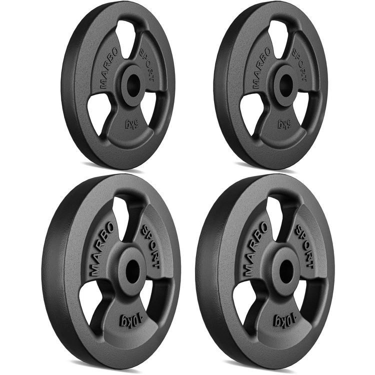 Tri-Grip gegoten halterschijven set gewichten met ø30 / 31 mm boring | Set 30 kg / 2 x 10 kg + 2 x 5 kg - Marbo Sport